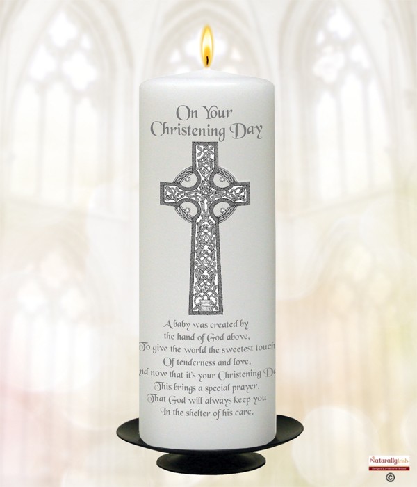 Holy Celtic Cross Silver Christening Candle