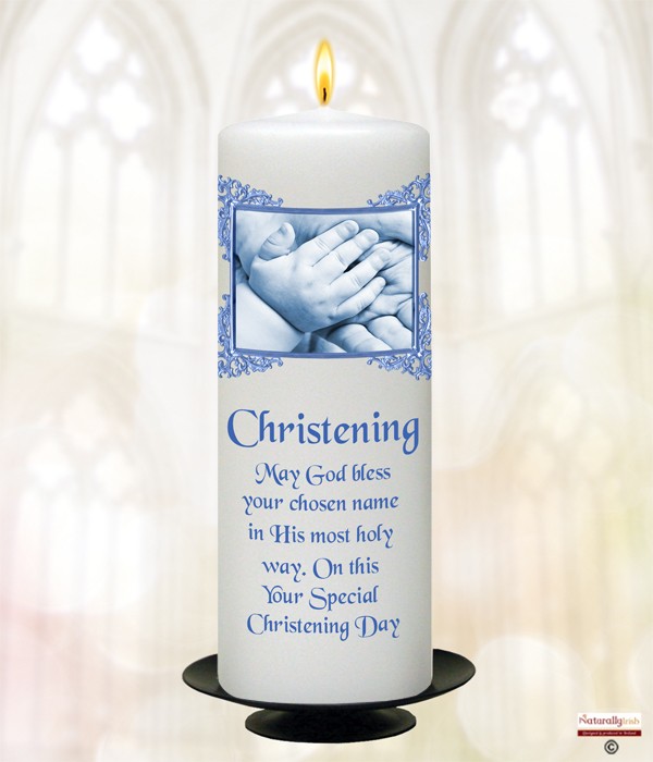 Hand to Hand Blue Christening Candle