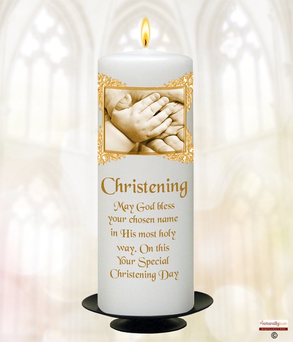 Hand to Hand Gold Christening Candle