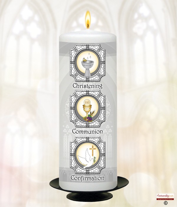 Naturally Irish BCC Church Window Silver Christening Candle CH