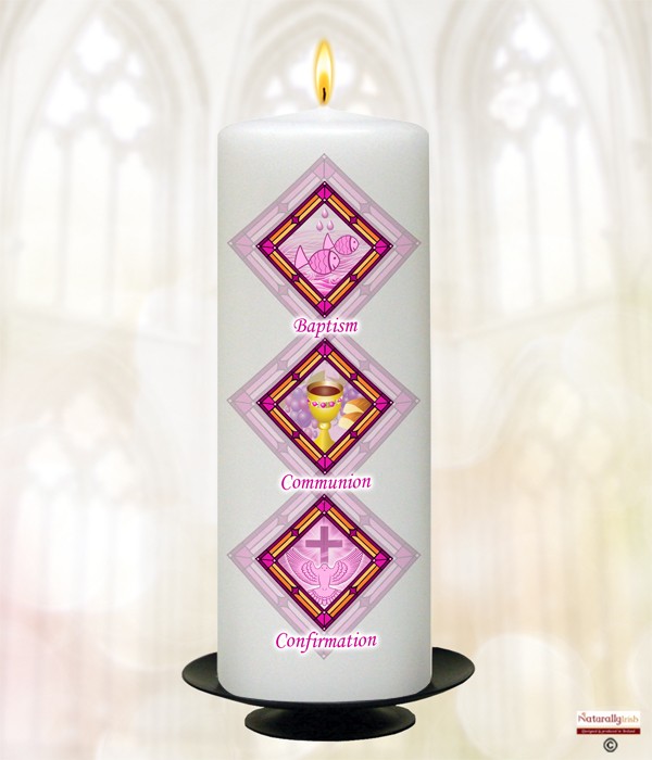 BCC Triangular Pink Christening Candle