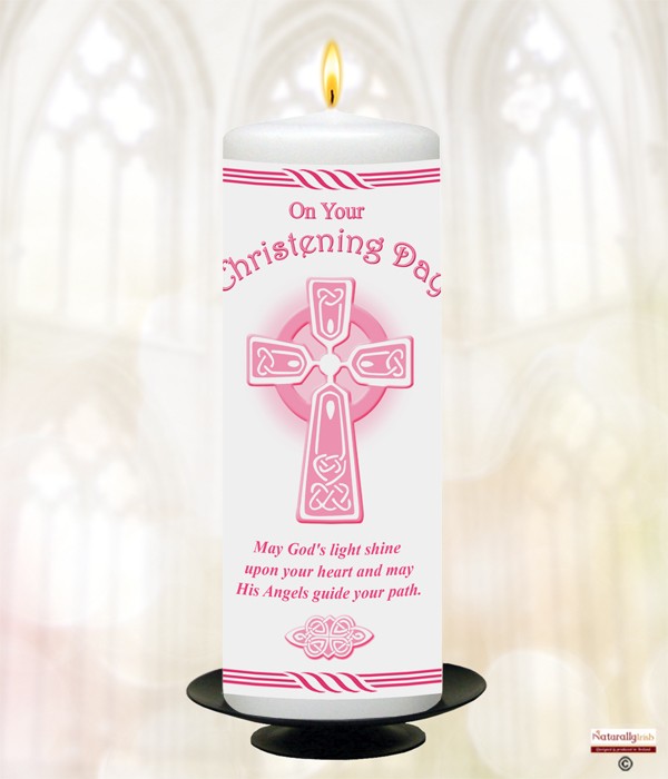 Celtic Cross Gold Christening Candle