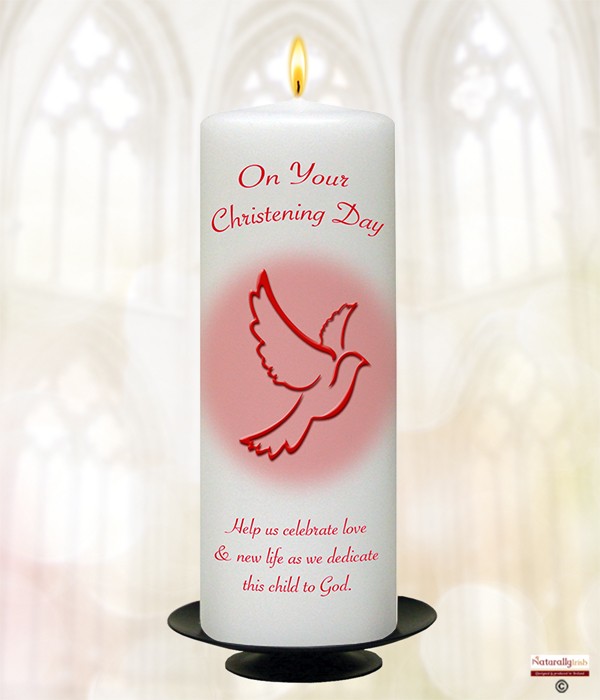 Flying Dove Red Christening Candle