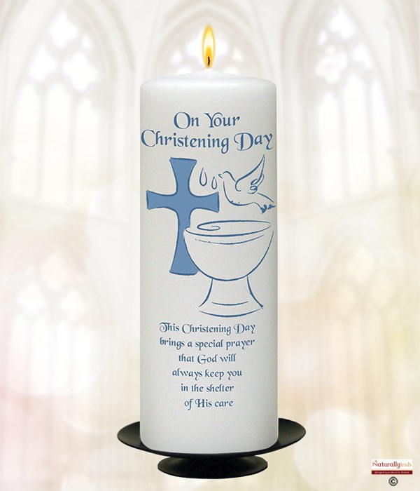 Font, Dove & Cross Blue Christening Candle