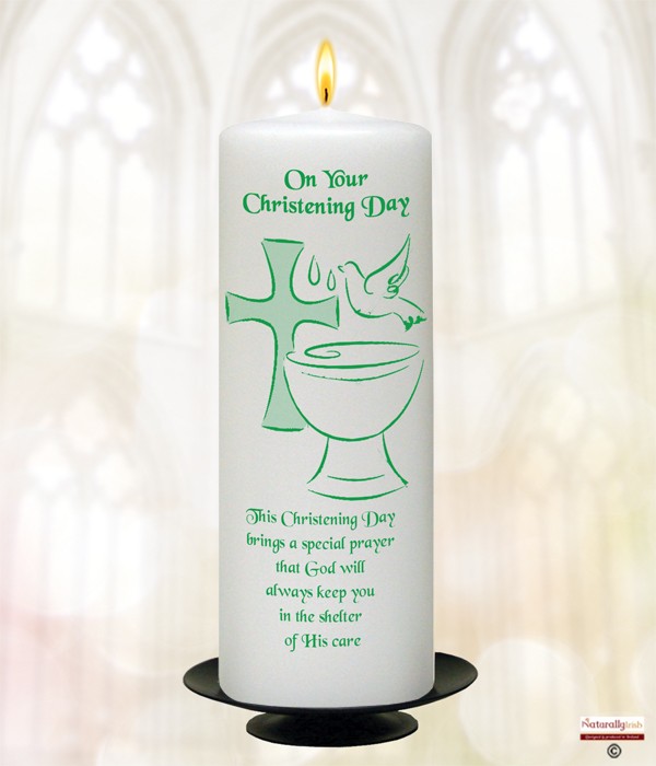Font, Dove & Cross Green Christening Candle