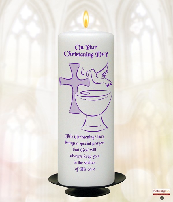 Font, Dove & Cross Purple Christening Candle