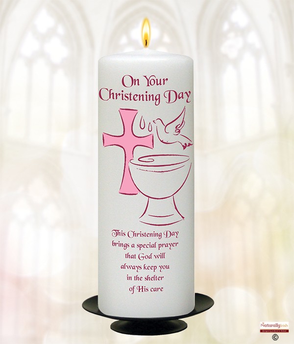 Font, Dove & Cross Pink Christening Candle