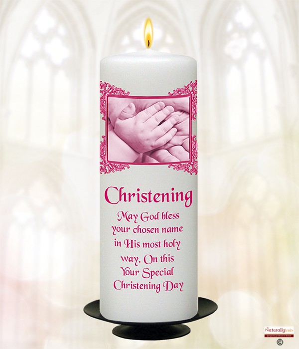 Hand to Hand Pink Christening Candle