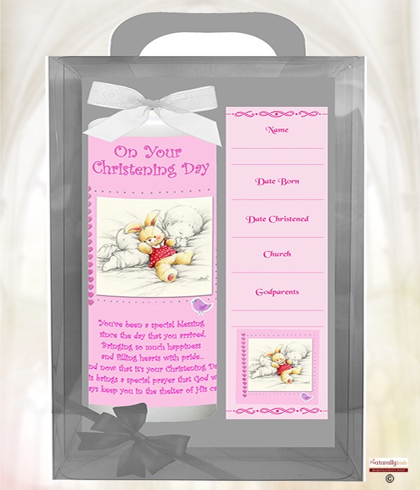 Snuggle Bear Pink 6inch Christening Candle