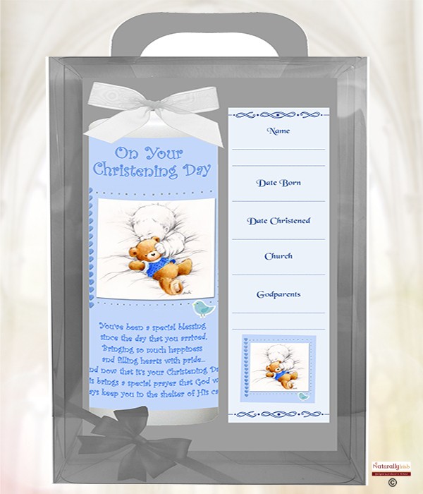 Snuggle Bear Blue 6inch Christening Candle