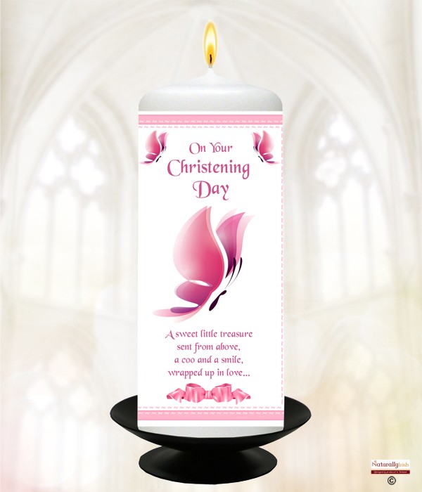 Butterfly & Bow Pink  Christening Candle