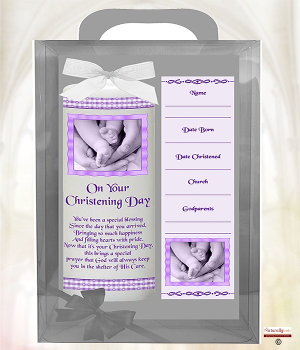 Gingham Feet Purple 6inch Christening Candle