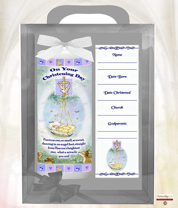 Swinging Cradle Blue 6inch Christening Candle