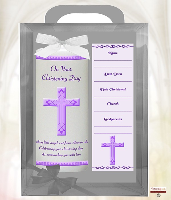 Cross Modern Purple 6inch Christening Candle