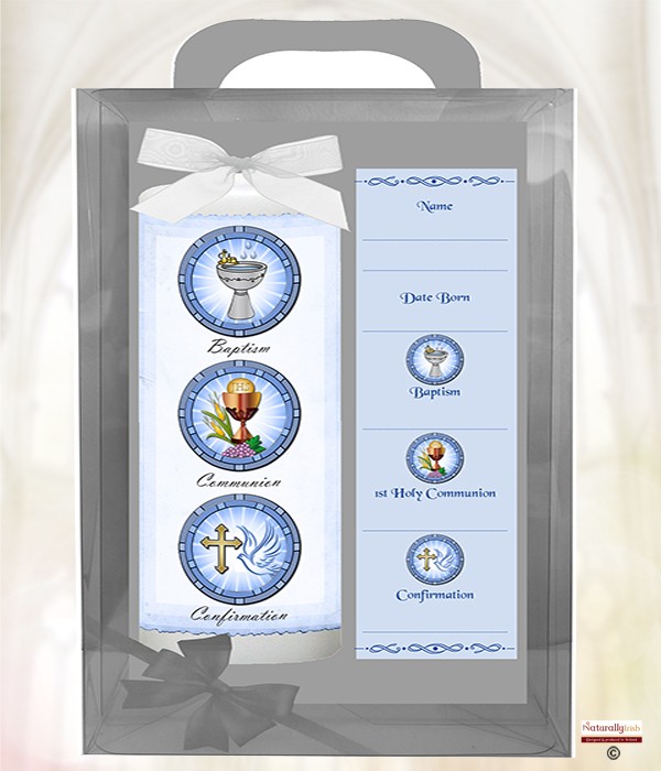 BCC Parchment Blue 6inch Christening Candle