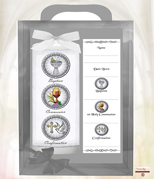 BCC Parchment Silver 6inch Christening Candle