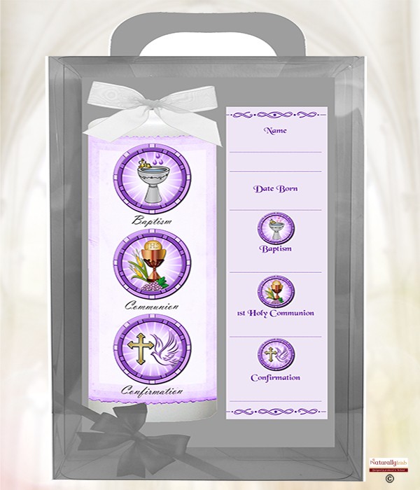 BCC Parchment Purple 6inch Christening Candle