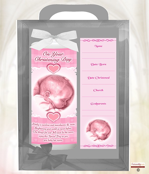 Baby Sleeping Pink 6inch Christening Candle