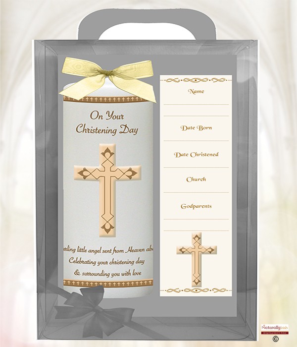Cross Modern Gold 6inch Christening Candle
