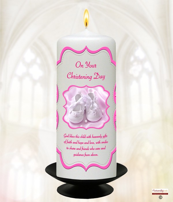 Scroll & Boots Pink 6inch Christening Candle