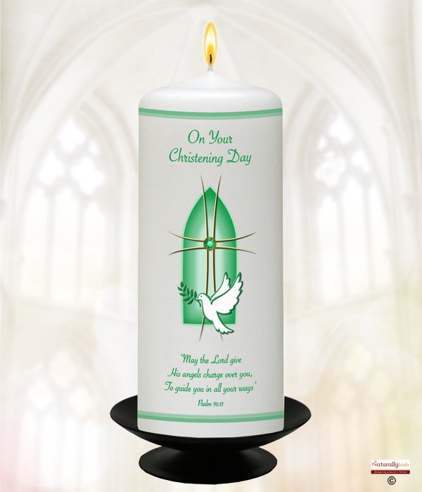 Naturally Irish Chruch Window, Dove & Cross Green 6inch Christening