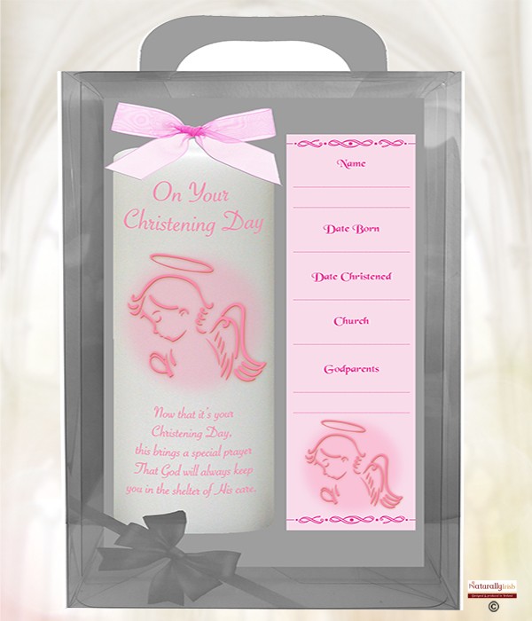 Angel Pink 6inch Christening Candle