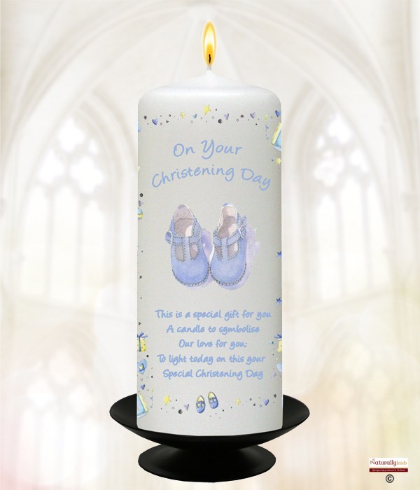 Stars & Shoes Blue 6inch Christening Candle