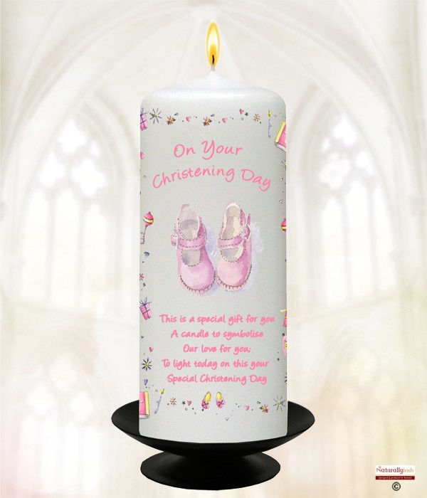 Stars & Shoes Pink Christening Candle