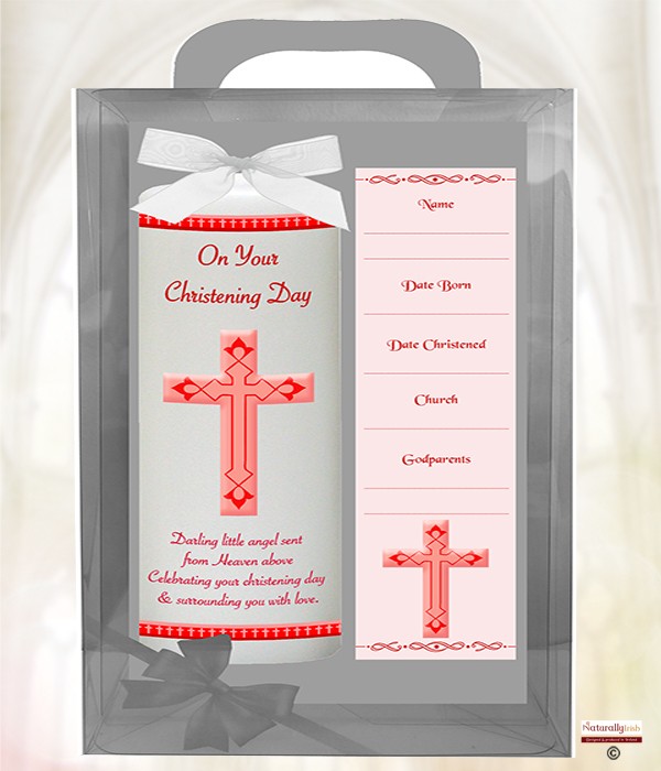 Cross Modern Red 6inch Christening Candle