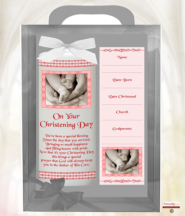 Gingham Feet Red 6inch Christening Candle