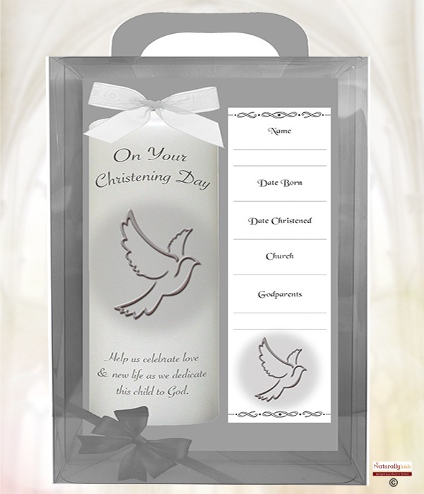 Flying Dove Silver 6inch Christening Candle