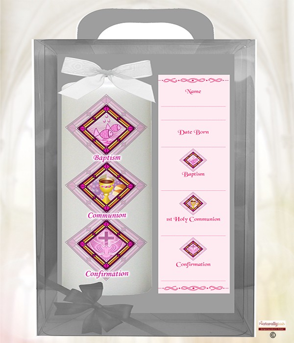 BCC Triangular Pink 6inch Christening Candle