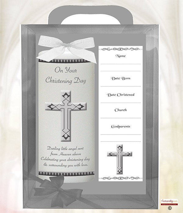 Cross Modern Silver 6inch Christening Candle