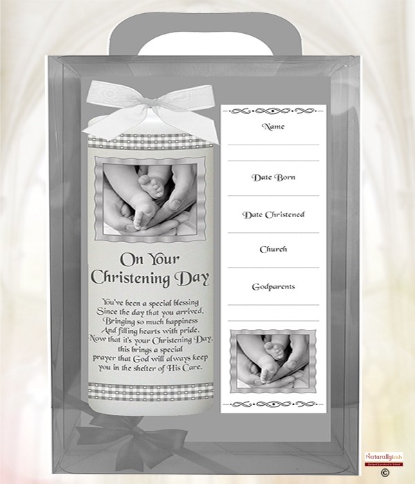 Gingham Feet Silver 6inch Christening Candle