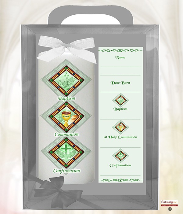 BCC Triangular Green 6inch Christening Candle