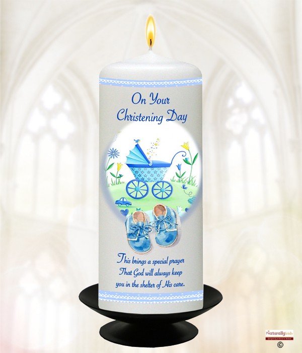 Pramulator & Shoe Blue Christening Candle