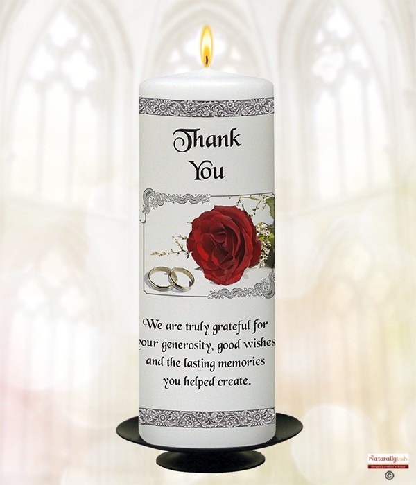 Red Rose & Rings Silver 9inch Thank You Candle