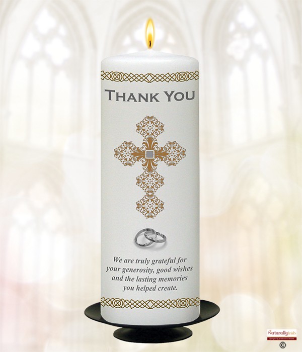 Ornate Cross & Silver Rings 9inch Thank You Candle