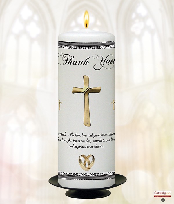Gold Cross & Rings 9inch Thank You Candle