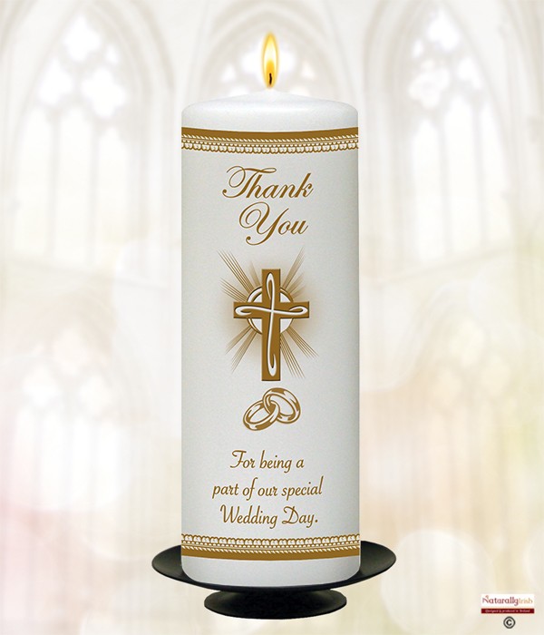 Cross, Rings & Rays Gold 9inch Thank You Candle
