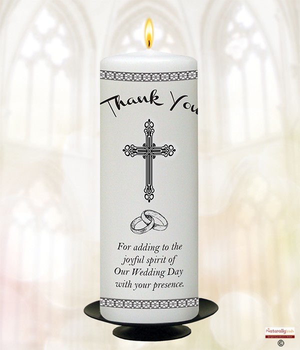 Elegant Cross & Rings Silver 9inch Thank You Candle