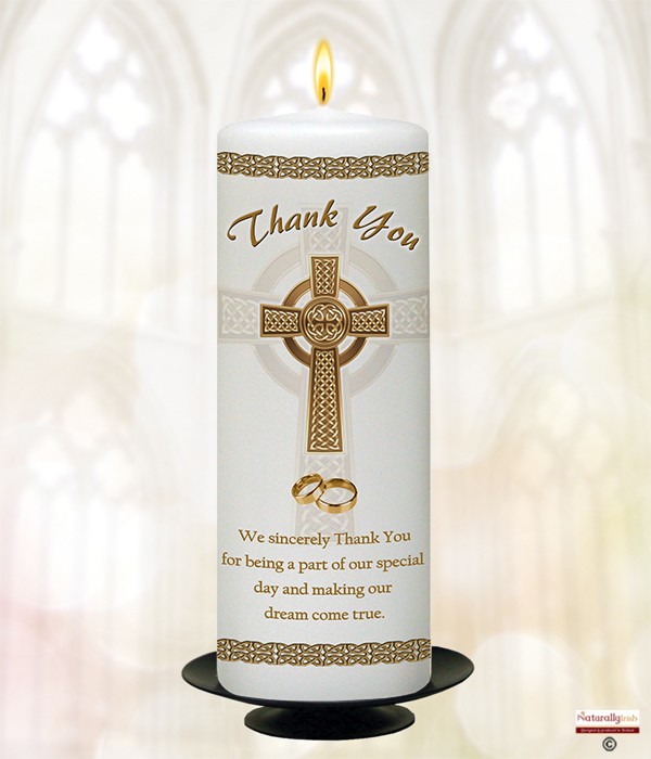 Celtic Cross Silhouette Gold 9inch Thank You Candle