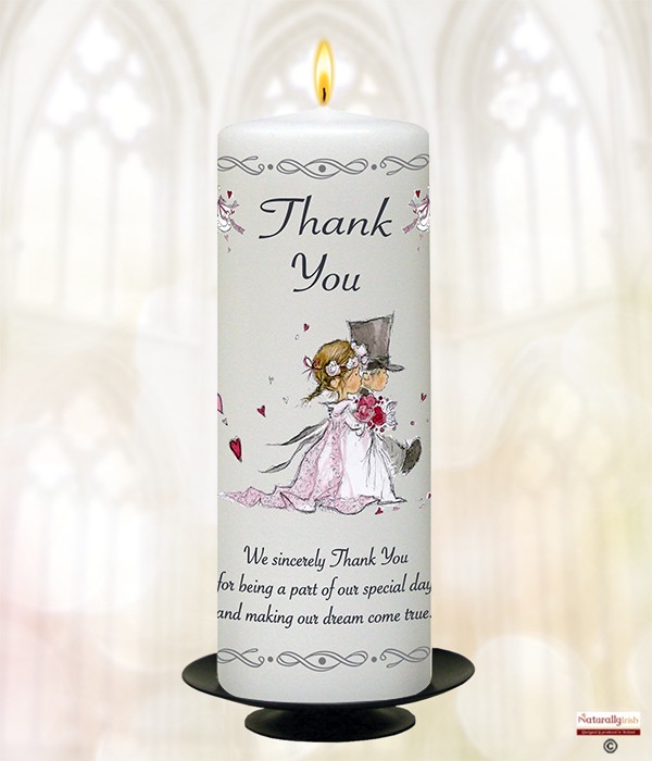 Down the Aisle Silver 9inch Thank You Candle