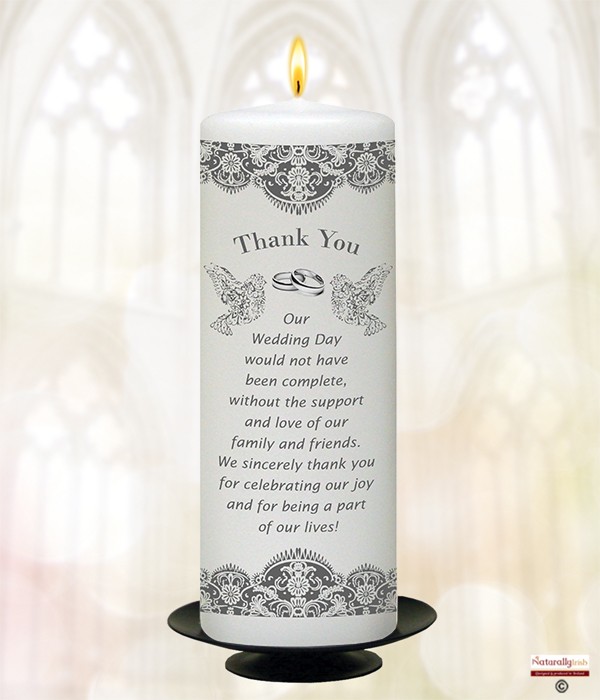Lace, Dove & Silver Rings 9inch Thank You Candle