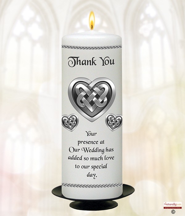 Celtic Hearts Silver 9inch Thank You Candle