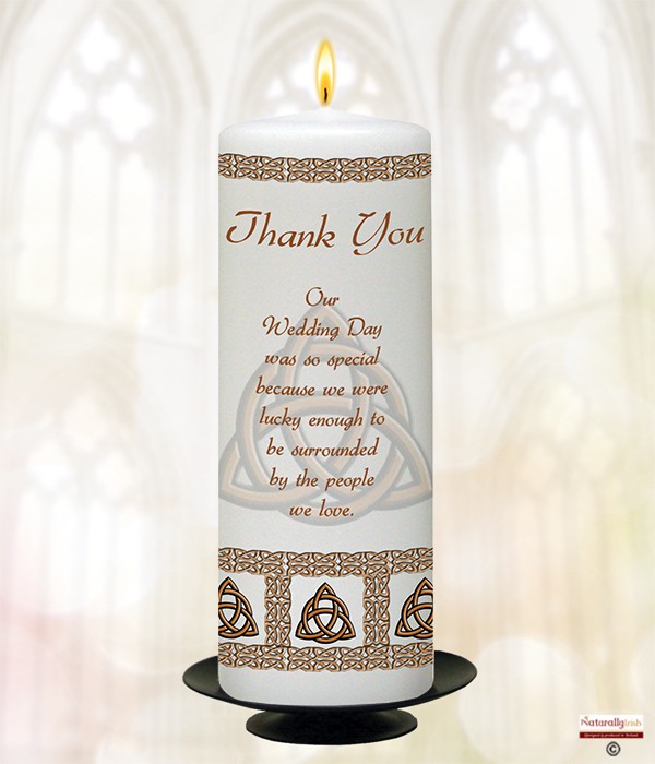 Celtic Trinity Knot Gold 9inch Thank You Candle