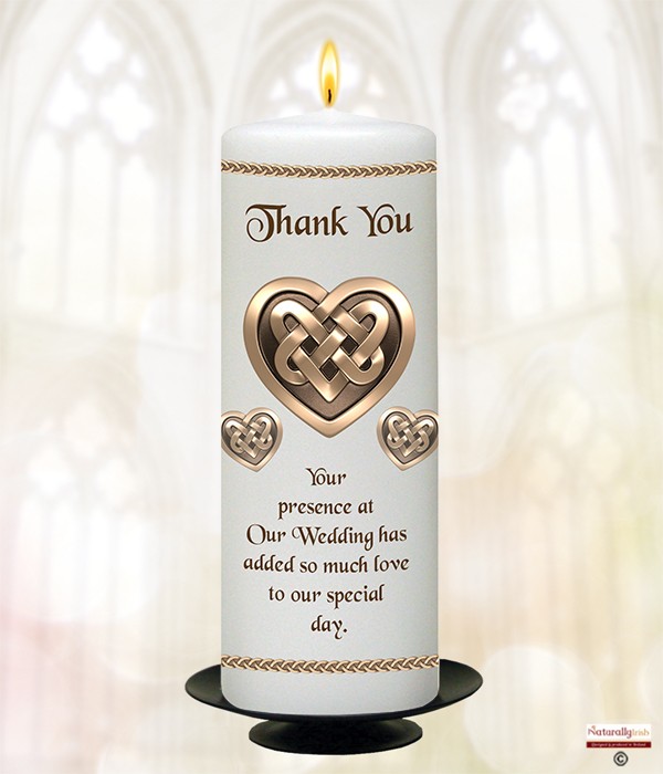 Celtic Hearts Gold 9inch Thank You Candle