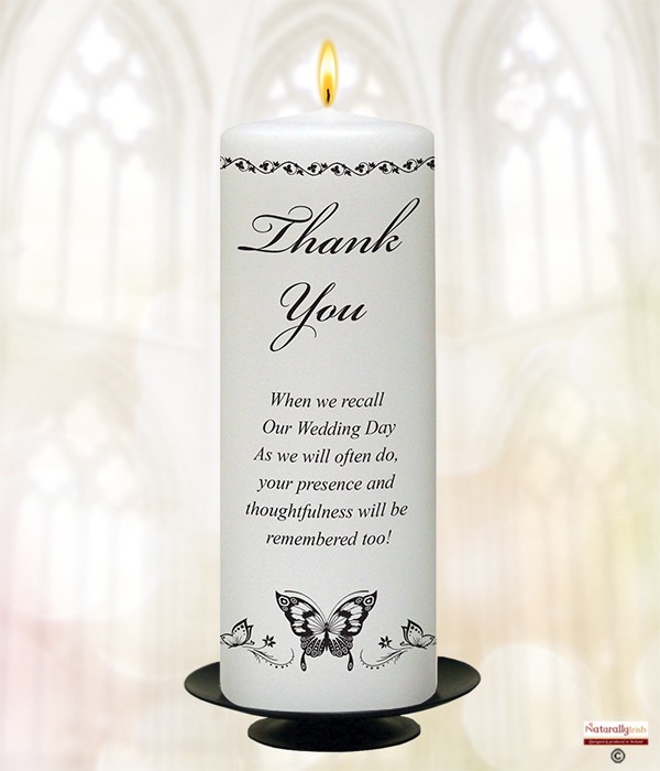 Butterflies Silver 9inch Thank You Candle
