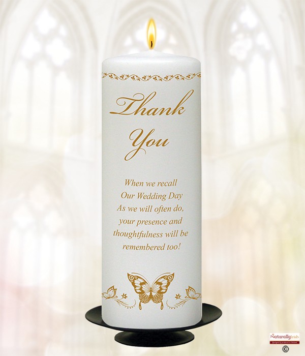 Butterflies Gold 9inch Thank You Candle