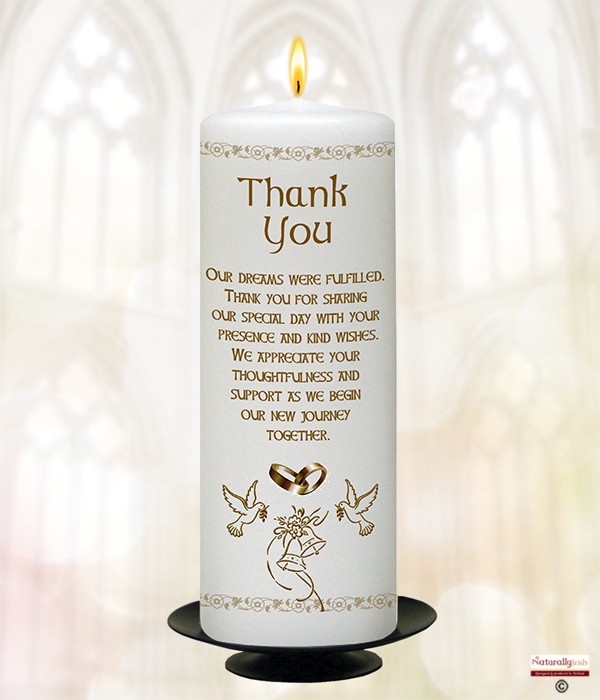 Wedding Bells, Doves & Gold Rings 9inch Thank You Candle